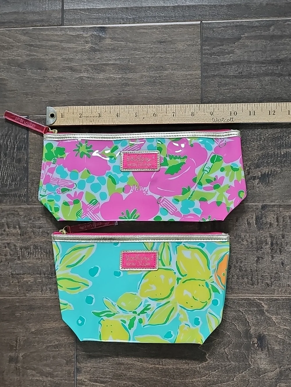 Lilly Pulitzer Glossy Lemon & Floral Cosmetic Bags - Turquoise, Yellow & Pink